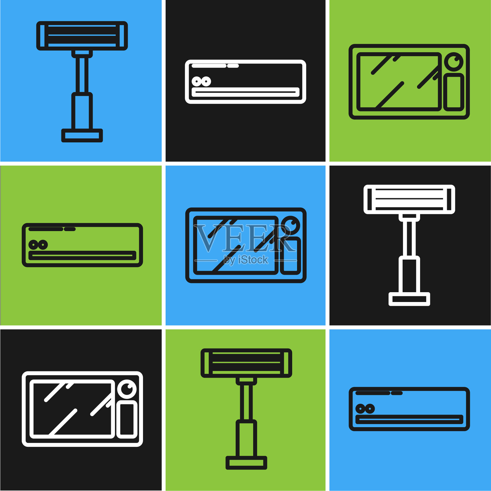 设有电热、微波炉、空气等线路插画图片素材