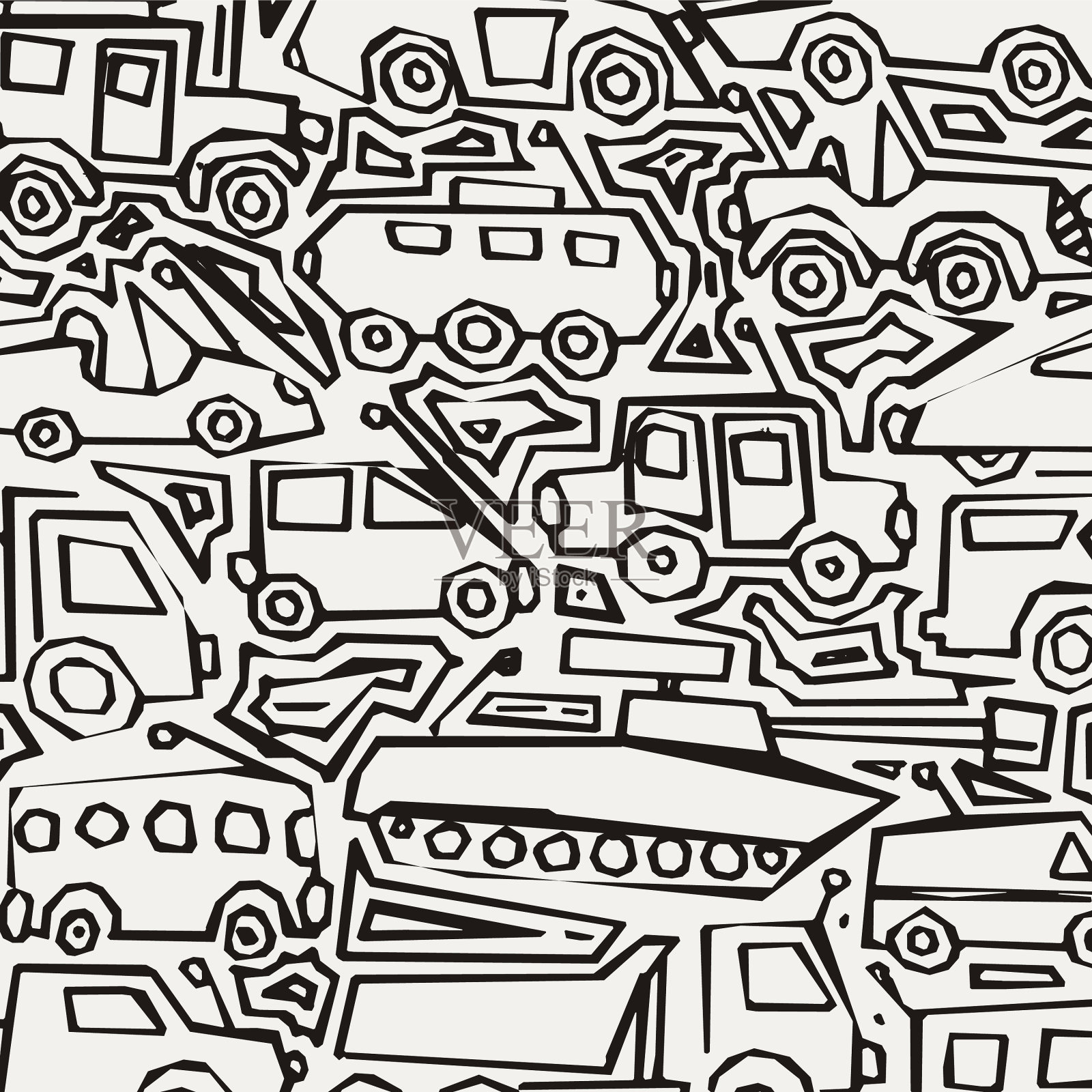 黑白自动图案涂鸦线条黑色和插画图片素材