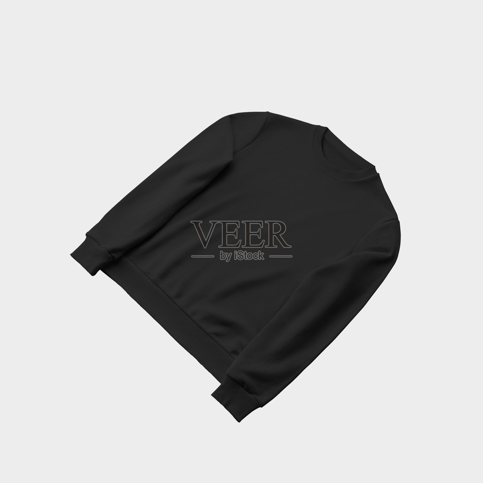 模型展开的男性黑色运动衫孤立在一个白色背景。照片摄影图片