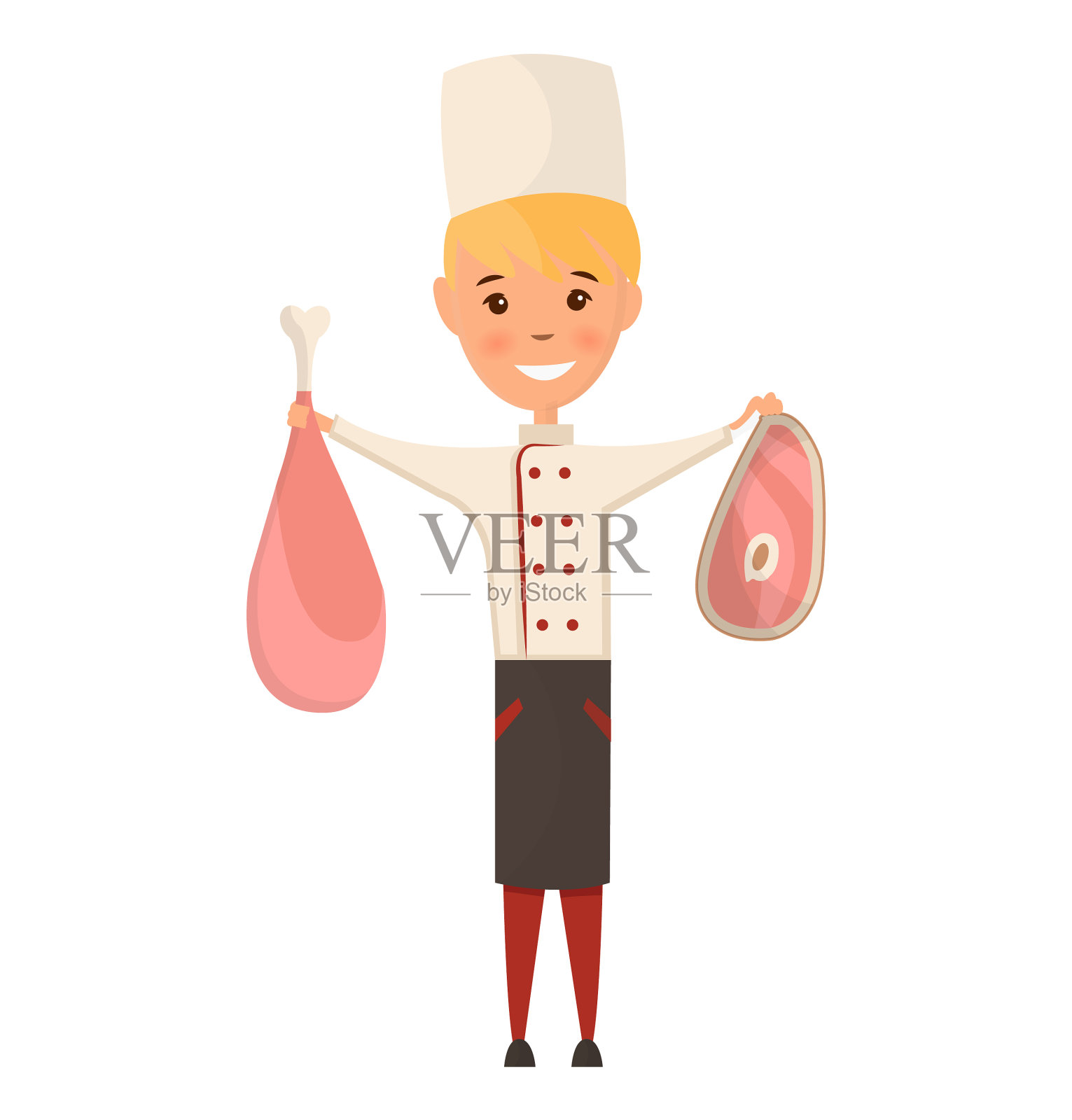 孩子戴着厨师帽，手里拿着肉的标志设计元素图片