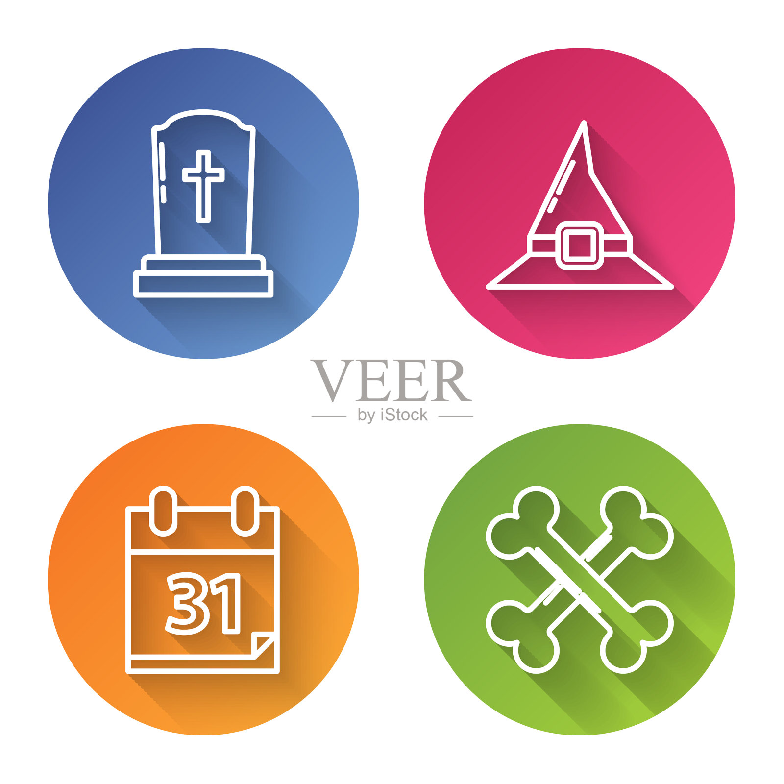 设置线墓碑与十字女巫帽图标素材