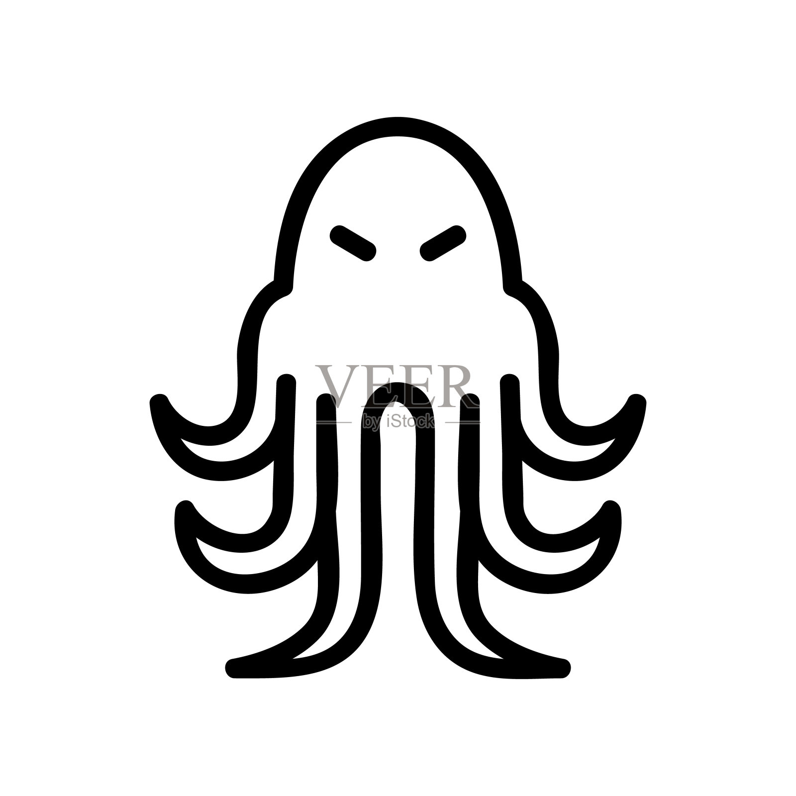 愤怒的鱿鱼与长触角图标矢量轮廓插图插画图片素材