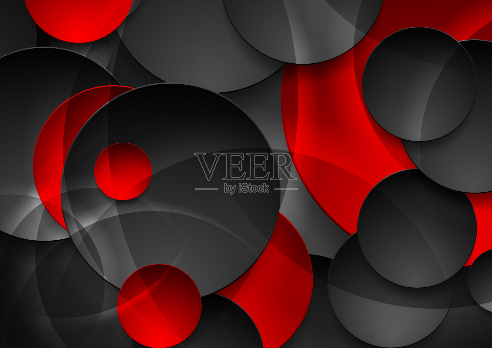 红色和黑色光泽的圆圈抽象的高科技背景插画图片素材