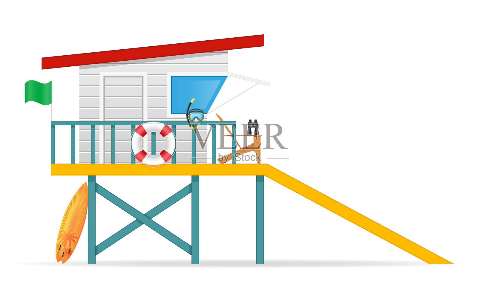 海滩救生员塔拯救溺水者矢量插图插画图片素材