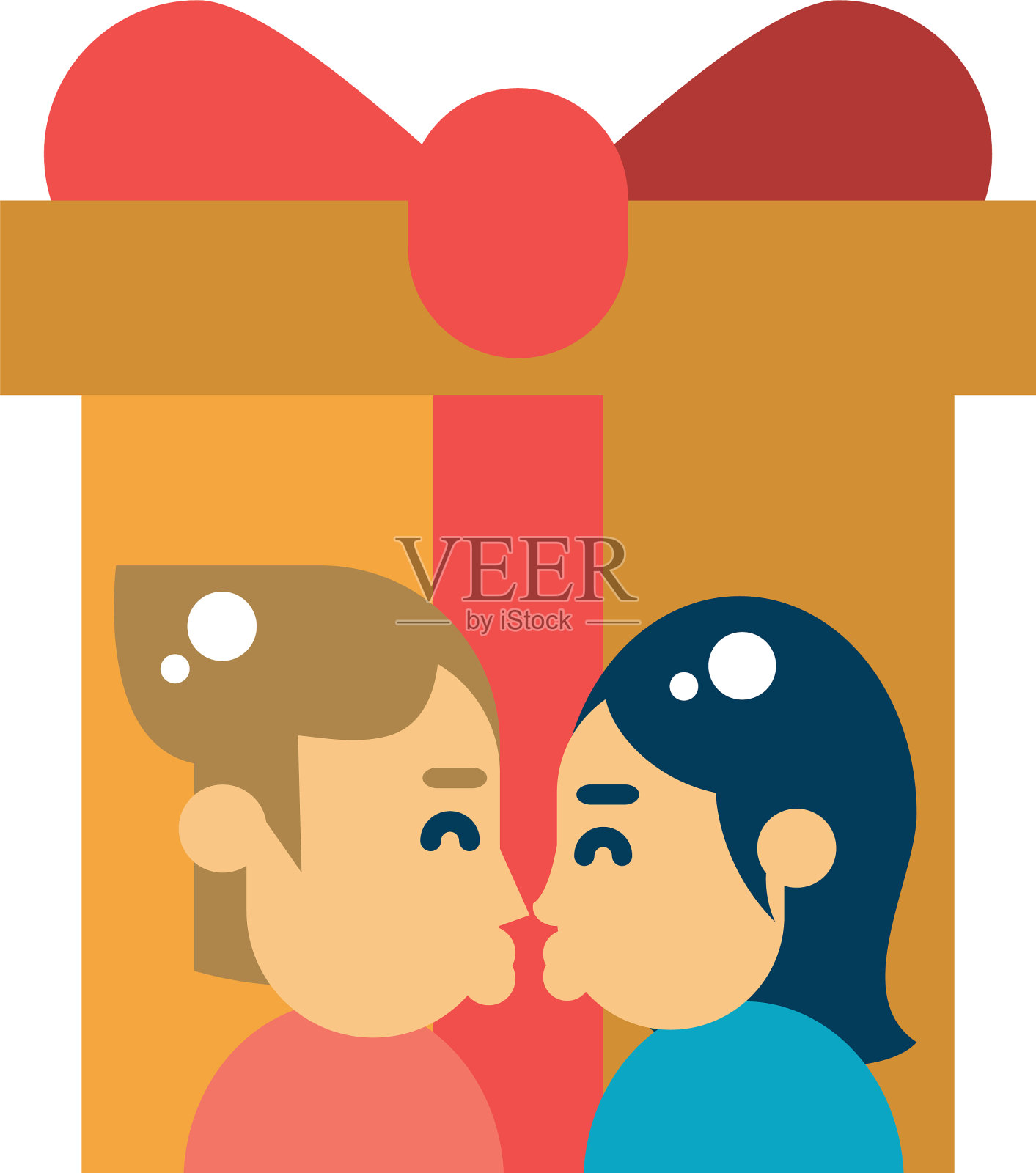 情侣亲吻礼盒礼物插画图片素材