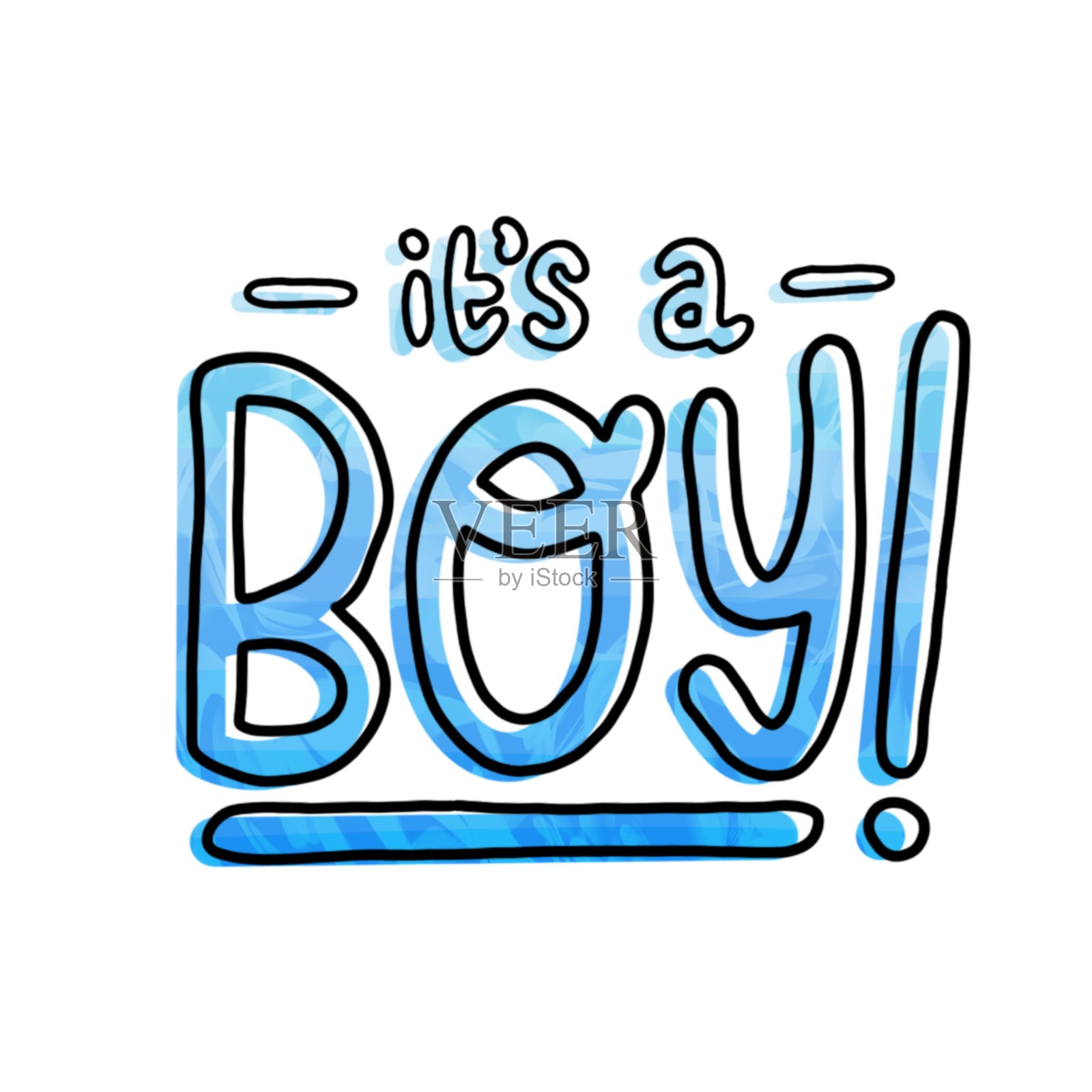 这是一个男孩的性别揭示怀孕出生卡打印在古怪的渐变字母设计的白色背景。主要的颜色是橙色、黄色和红色。这幅图像是用数字技术生成的。对于男孩，女孩，朋友，家庭插画图片素材