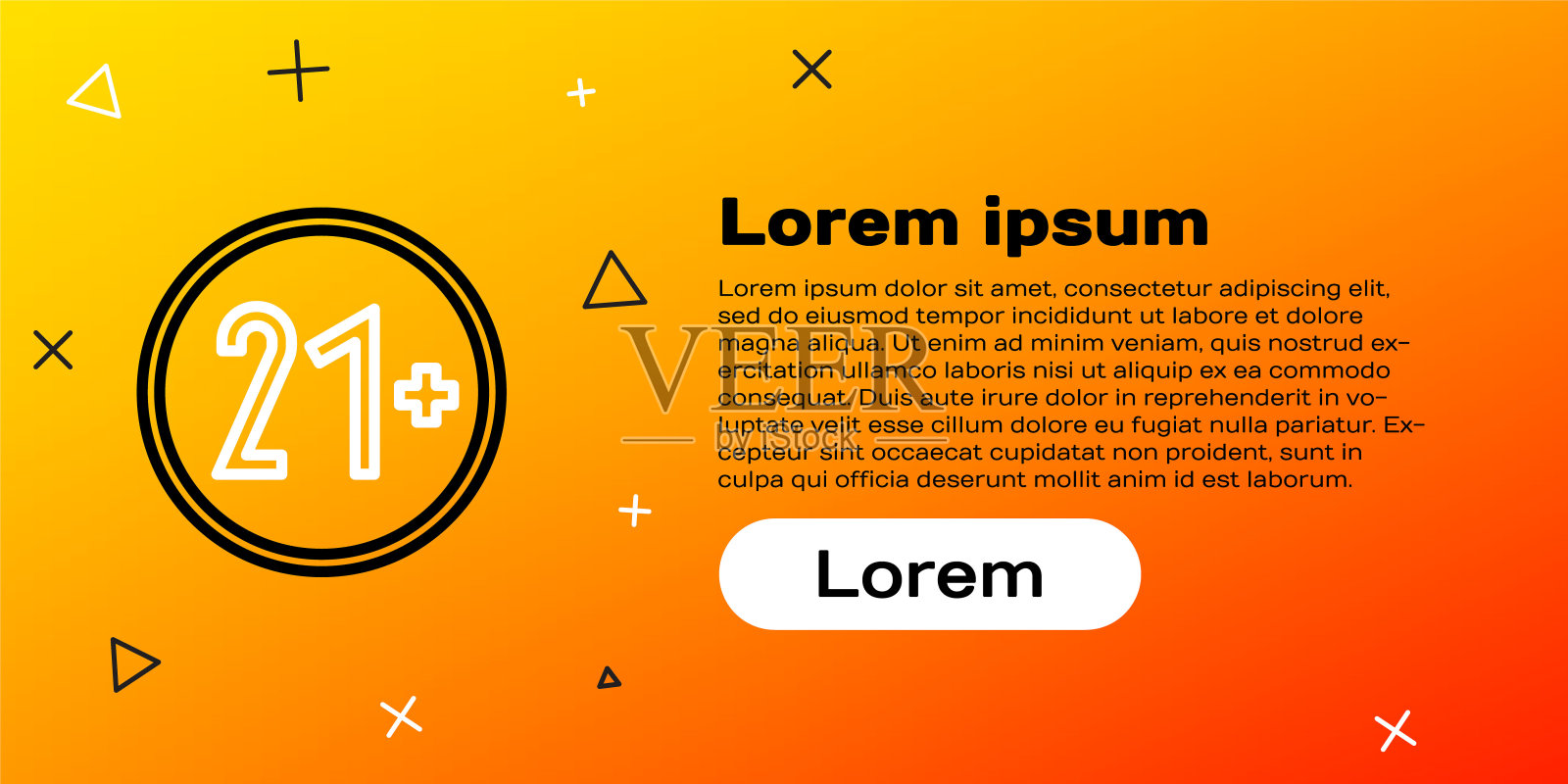 第21行加图标隔离在黄色背景上。成人内容图标。色彩斑斓的轮廓的概念。矢量图插画图片素材