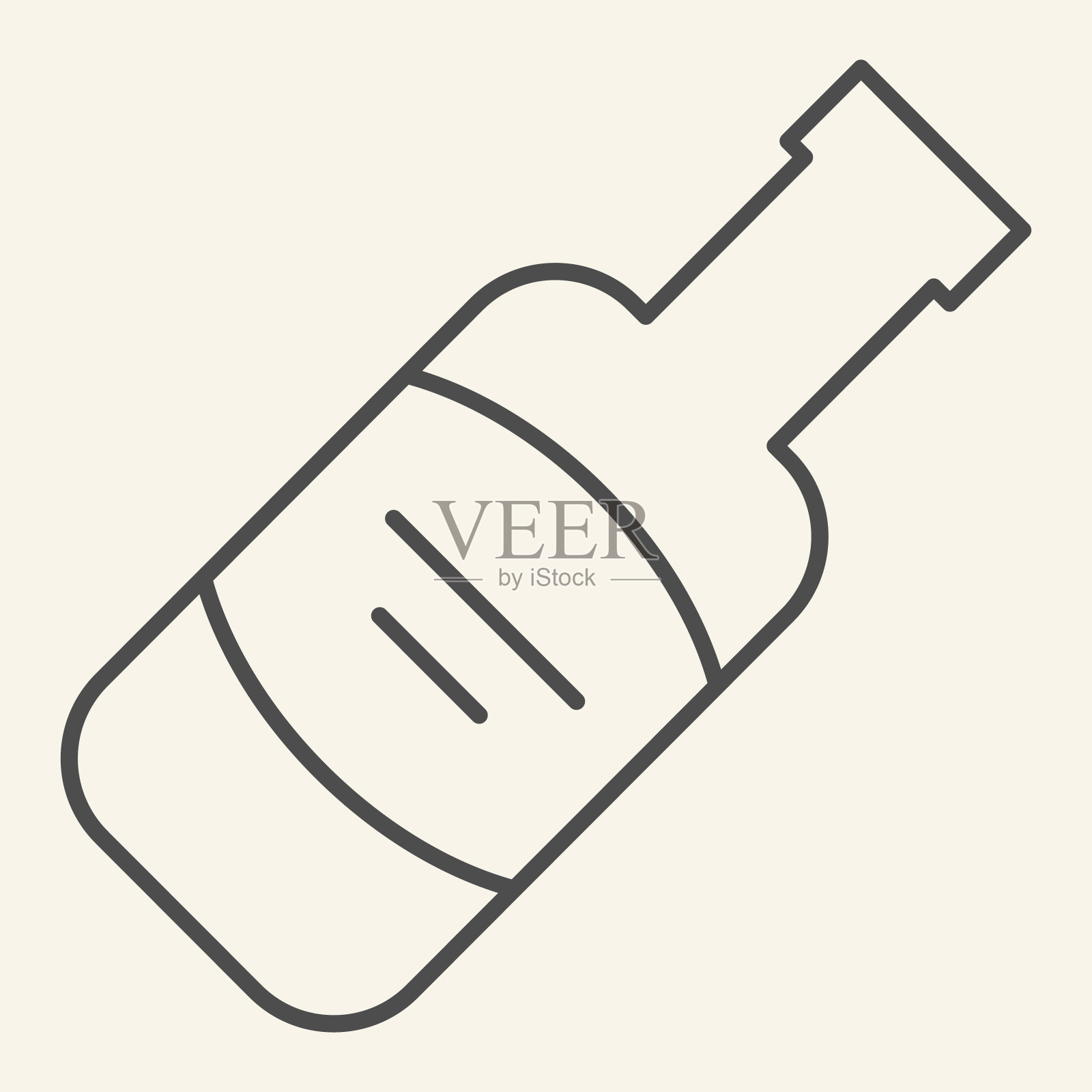 酒瓶细线图标。酒精饮料符号，轮廓风格象形文字上的米色背景。梅洛或赤霞珠的移动概念和网页设计标志。矢量图形。设计元素图片