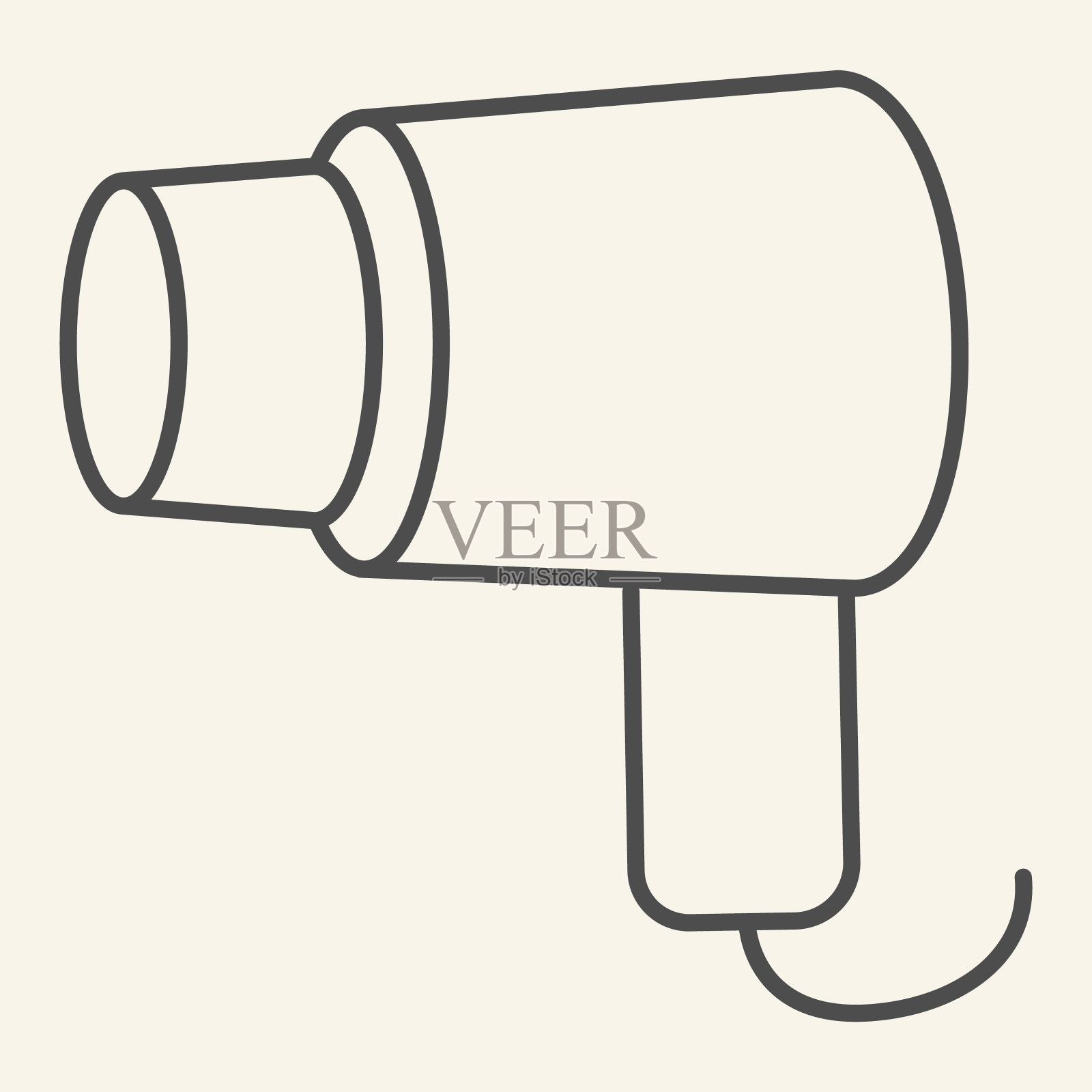 电吹风细线图标。电吹风或吹风机符号，米色背景上轮廓造型象形文字。酒店浴室设备标识的移动概念和网页设计。矢量图形。插画图片素材