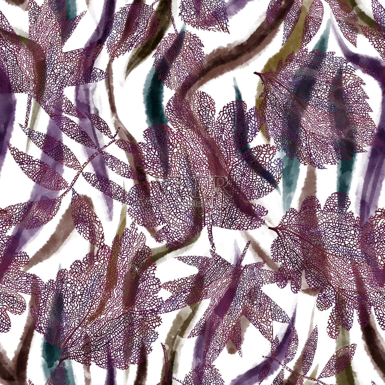 花卉植物无缝图案制成华丽的叶子和斑马条纹皮肤纹理。插画图片素材