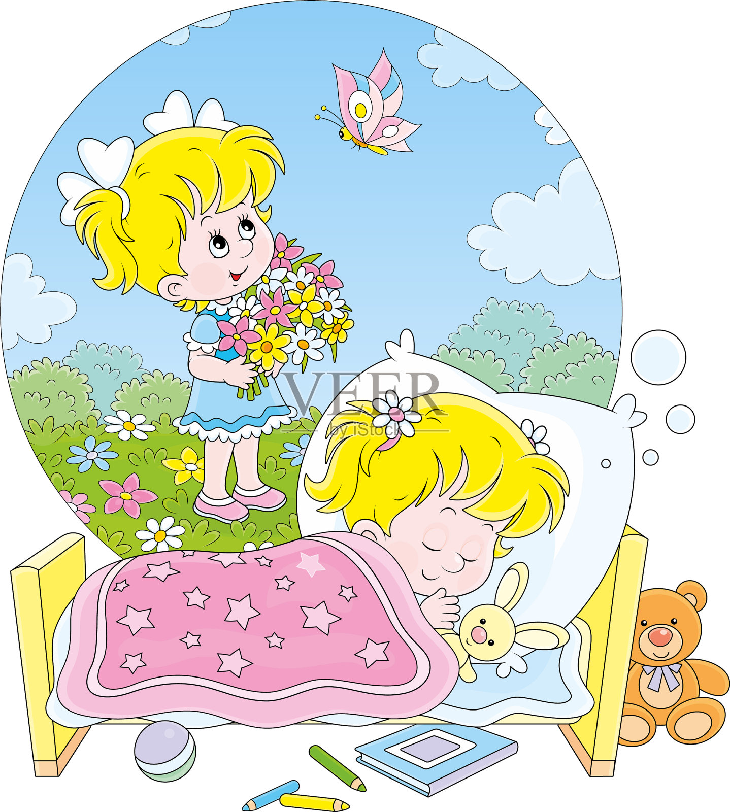 女孩睡觉和做梦设计元素图片