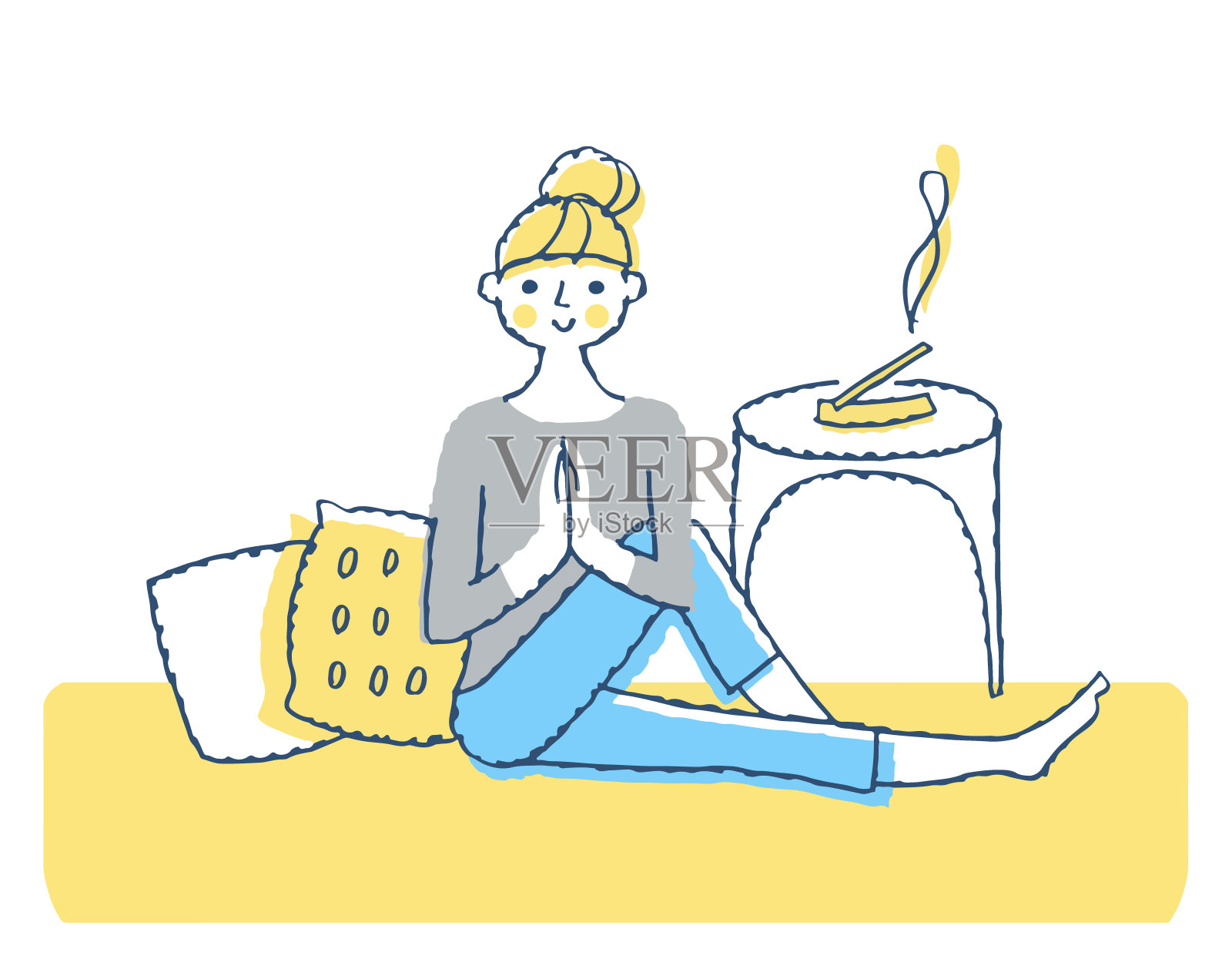 年轻女子在房间里做瑜伽插画图片素材