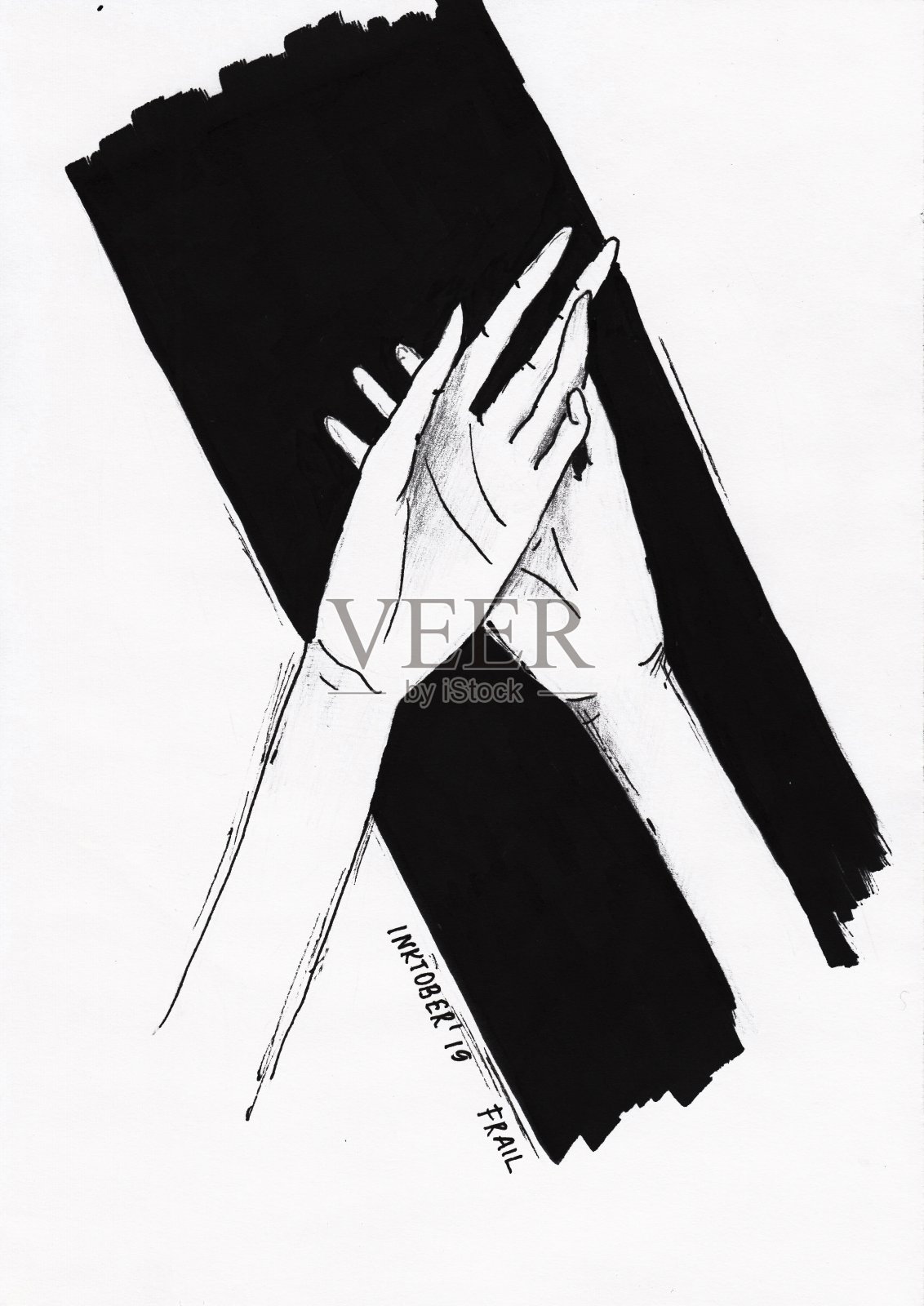 图形黑色和白色手绘插图的手在黑色条纹插画图片素材