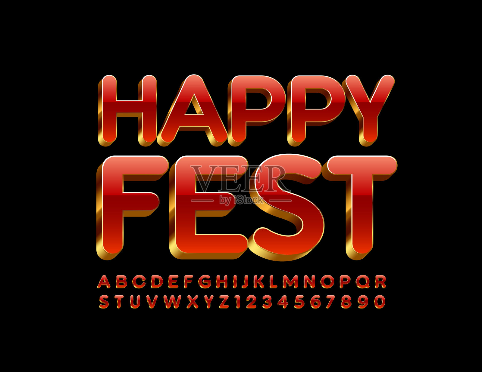 向量奢侈品横幅快乐的节日。红色和金色别致的字母和数字设计模板素材