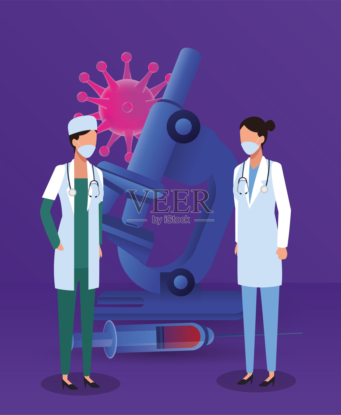 有实验室设备的女医生插画图片素材