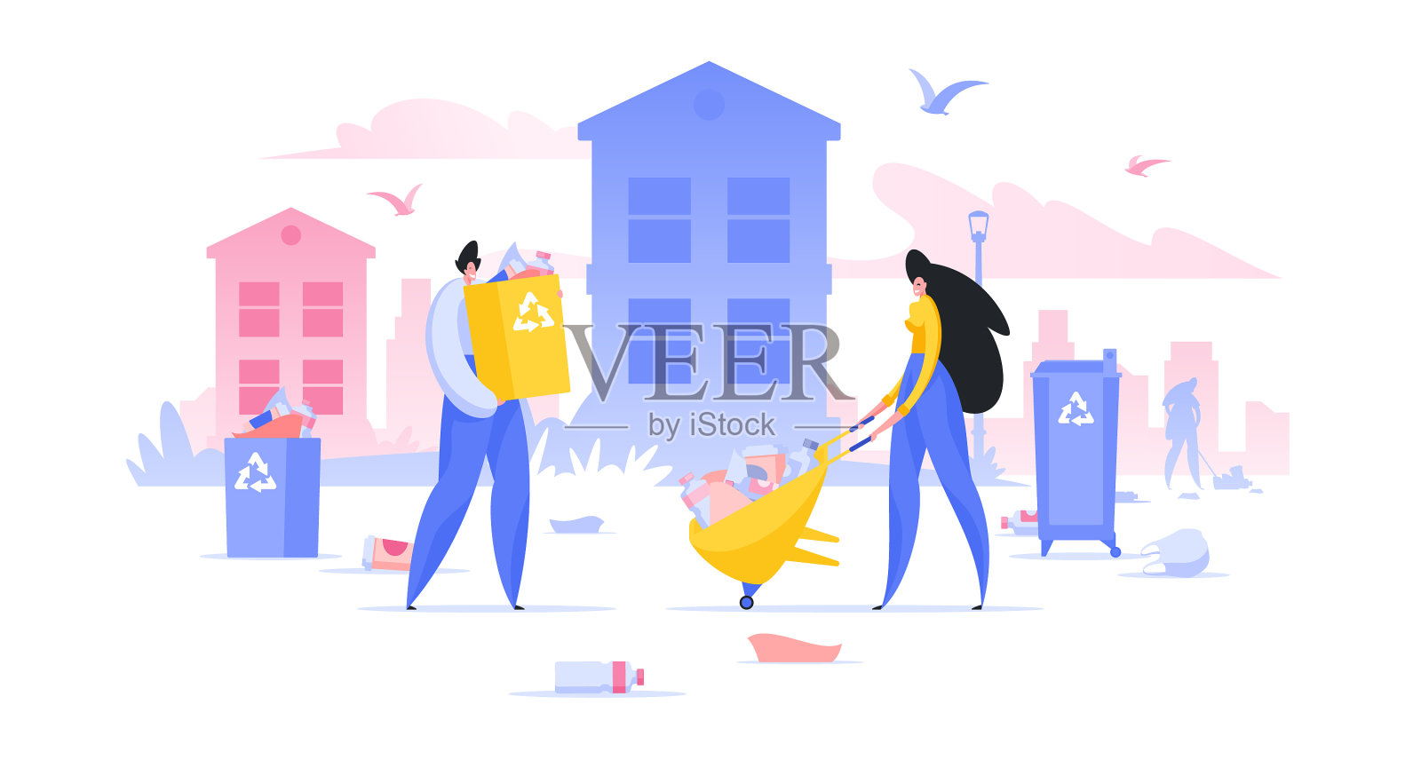 志愿者在市中心的公寓收集垃圾设计元素图片