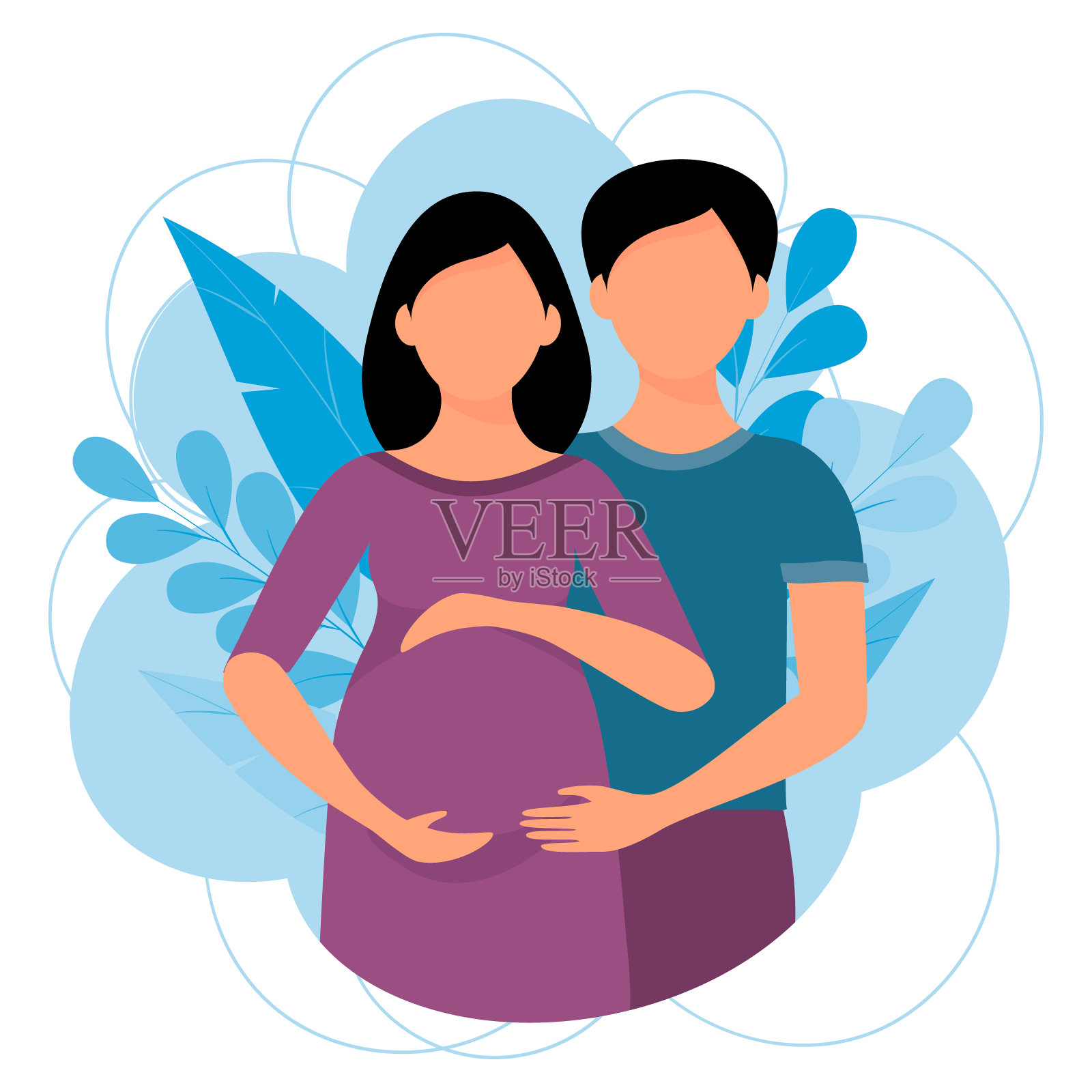 未来的父母。一个孕妇和一个男人是一家人。可爱的矢量插图卡通风格。插画图片素材