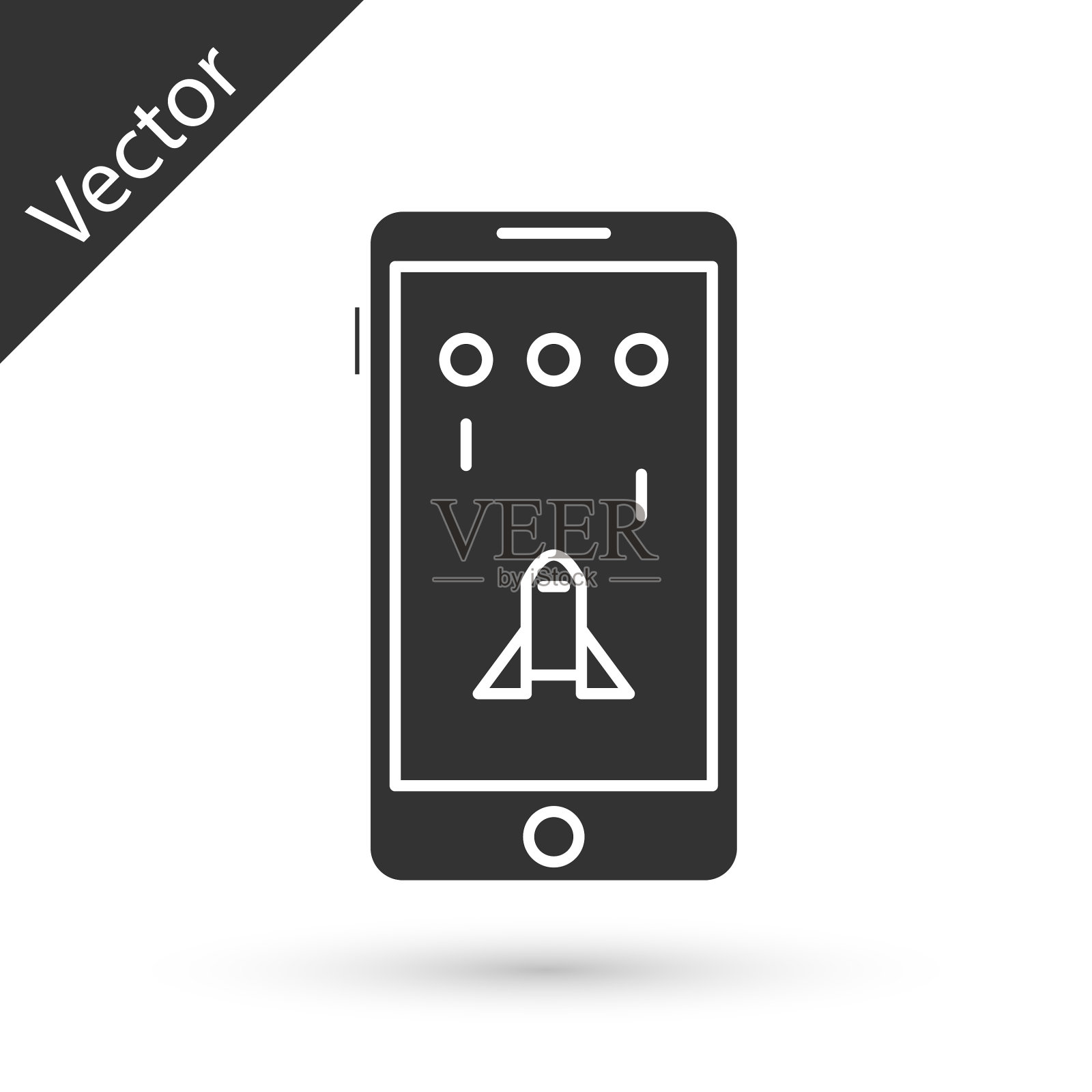 灰色智能手机与玩游戏中的图标隔离插画图片素材