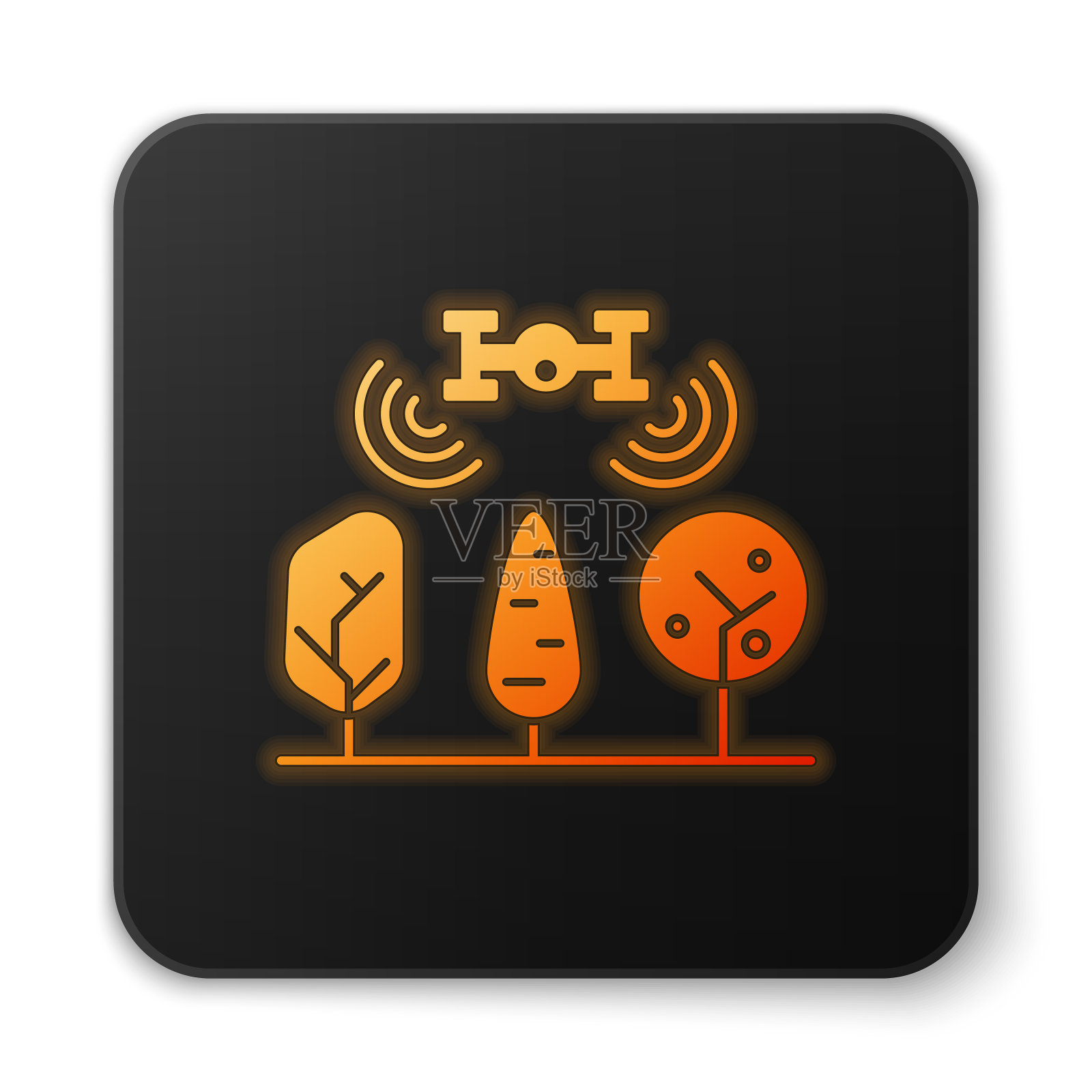 橙色霓虹灯智能农场与无人机控制图标素材