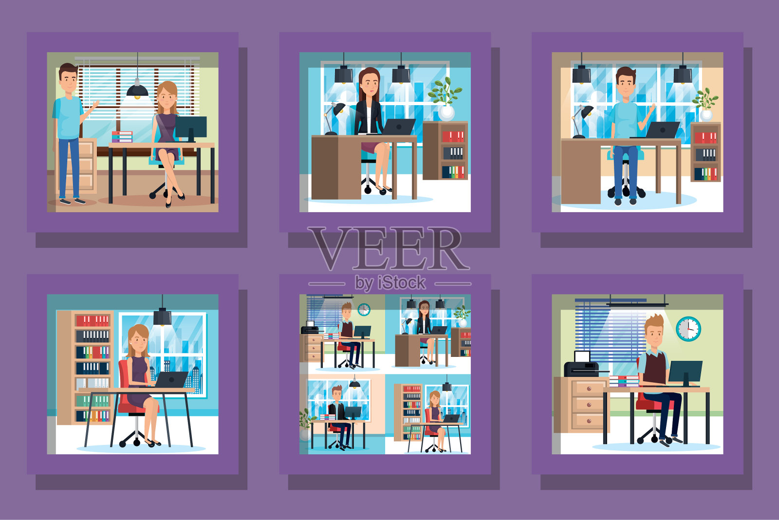 将优雅的商务人士与工作场所捆绑在一起插画图片素材