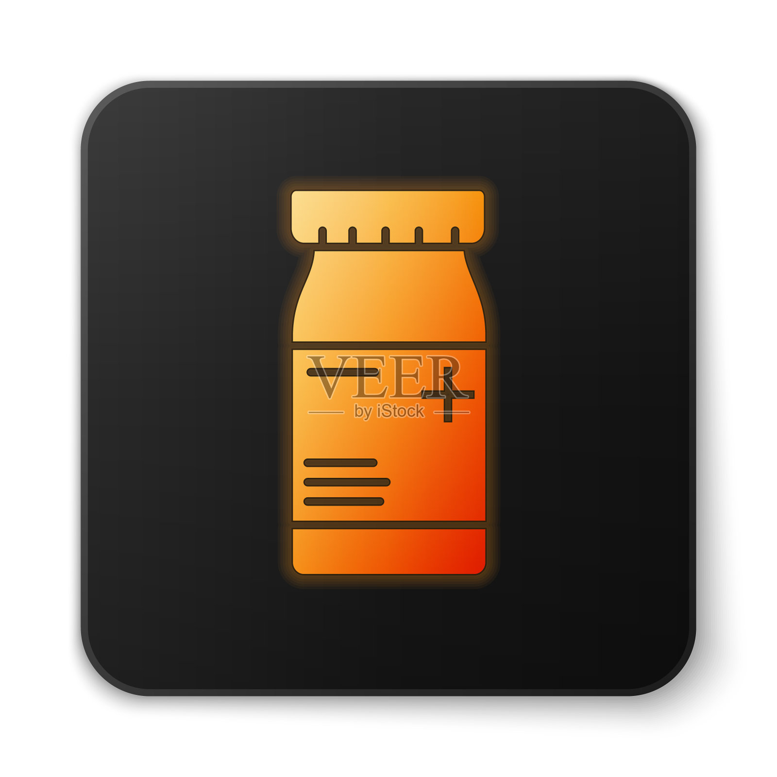 橙色发光的霓虹灯药瓶和药丸的图标图标素材