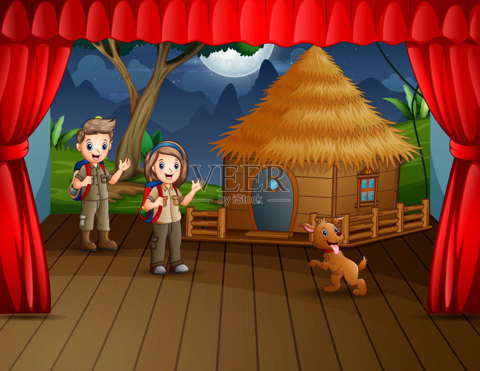 孩子们在舞台上表演戏剧插画图片素材