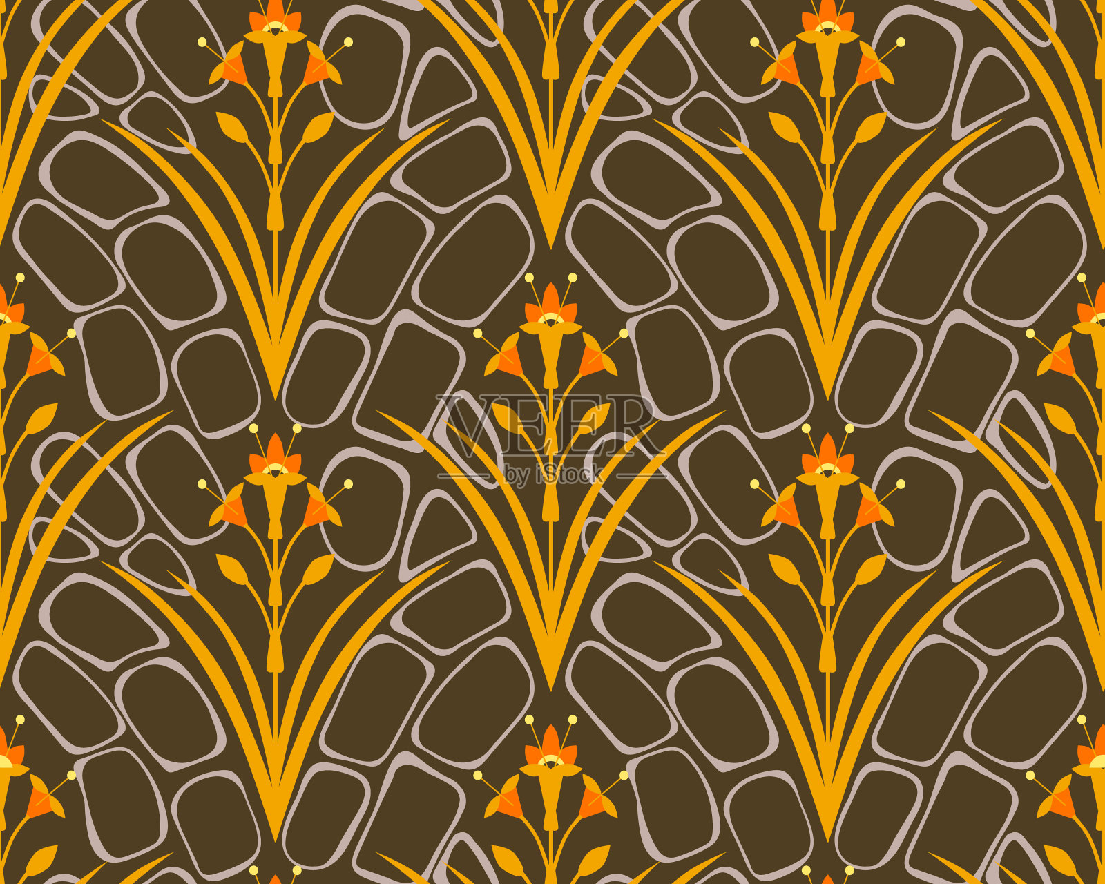 皇家花对称无缝图案。经典壁纸装饰。插画图片素材