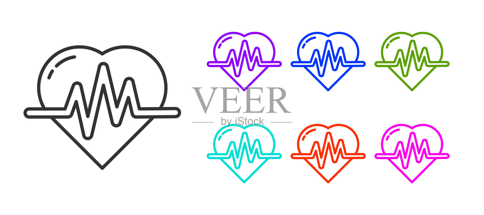 黑线心率图标孤立在白色背景上。心跳信号。心脉图标。心电图图标。设置图标丰富多彩。矢量图图标素材