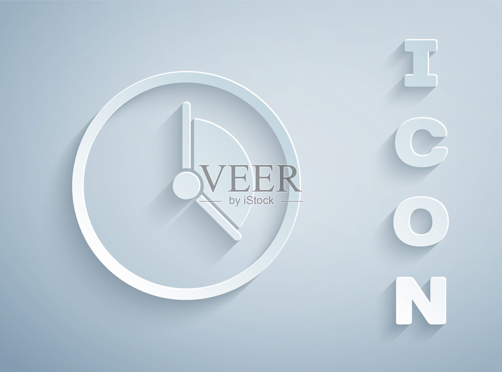 剪纸时间管理图标孤立在灰色背景。时钟信号。生产力的象征。纸艺术风格。矢量图插画图片素材