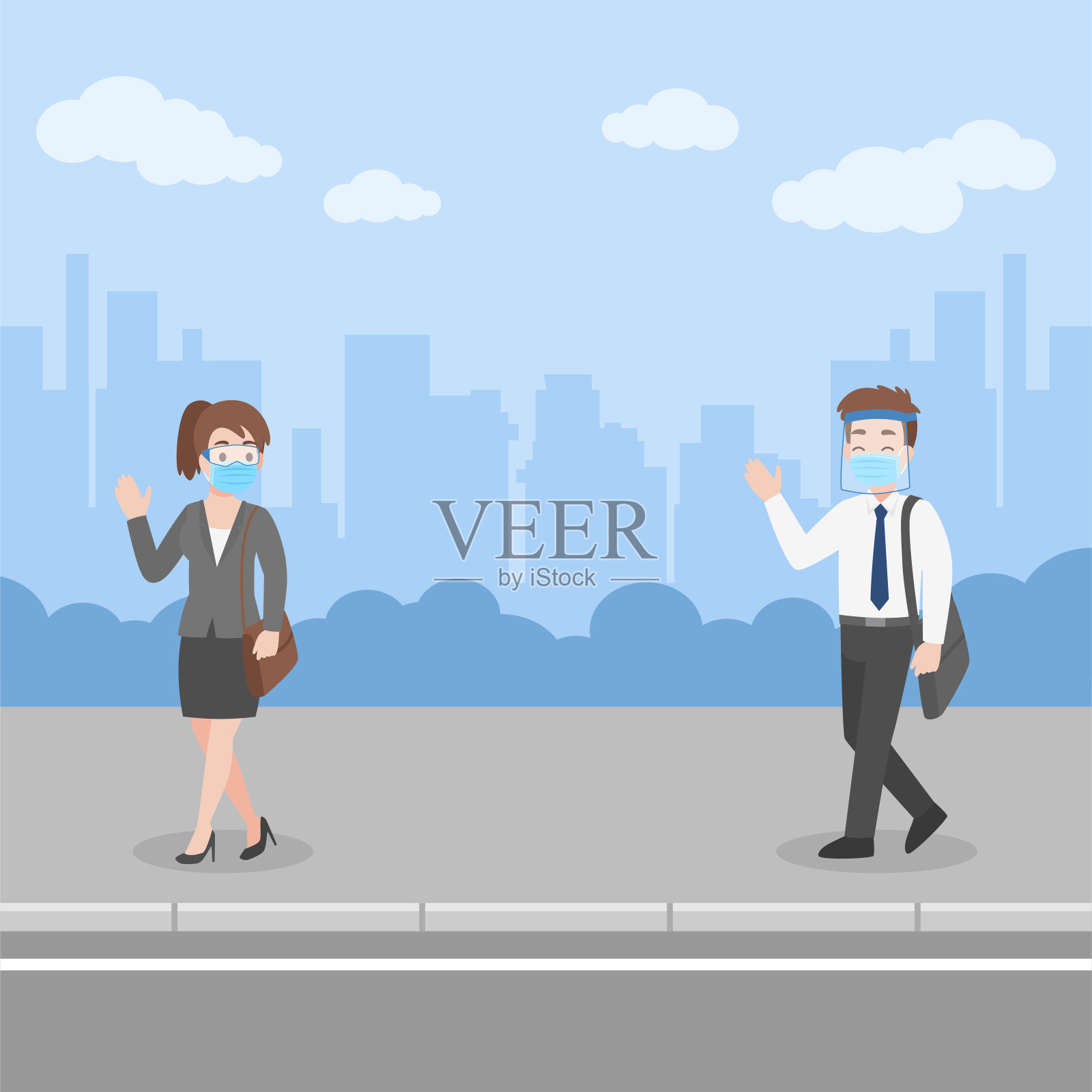 新常态人们穿着商务休闲装打招呼插画图片素材