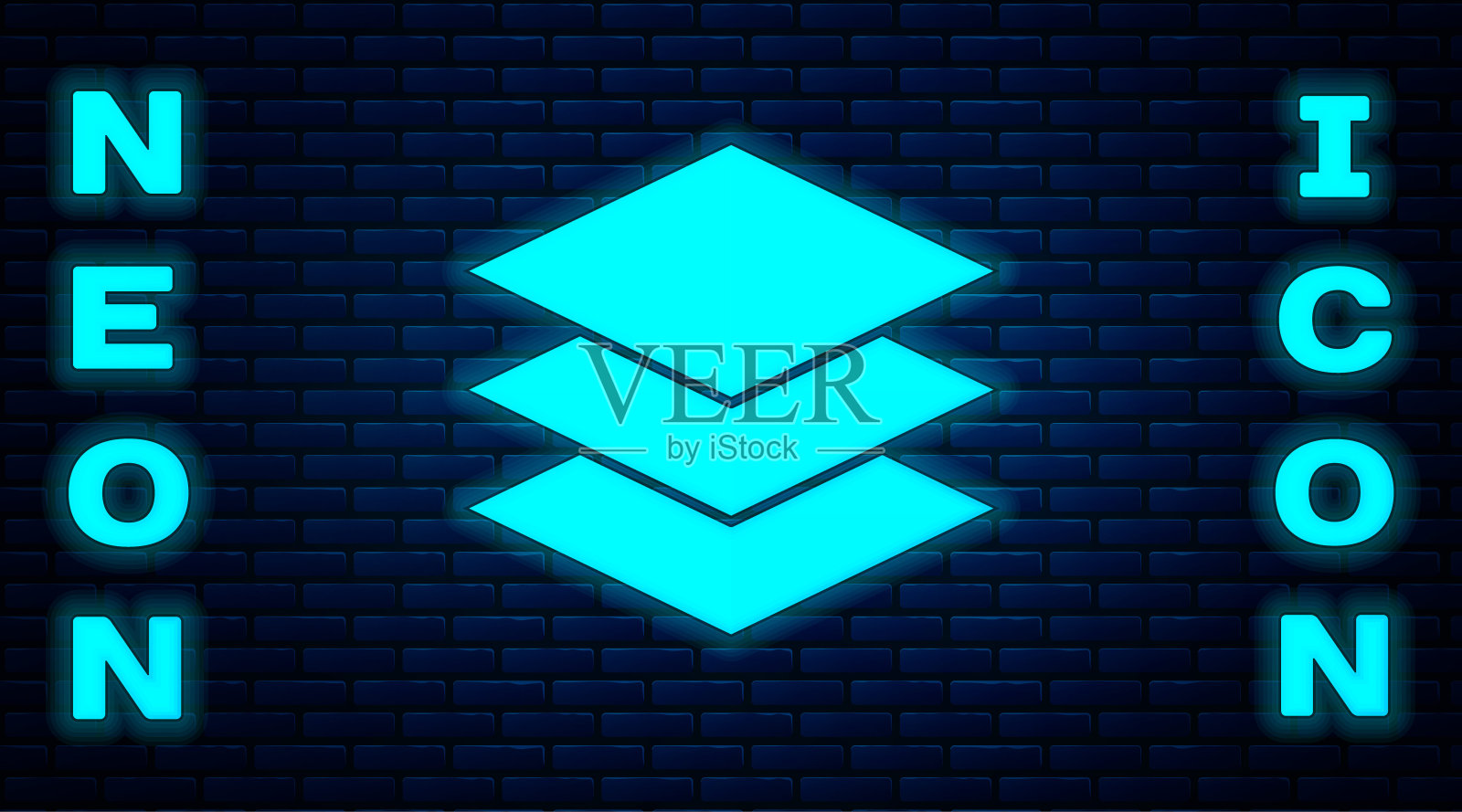 发光的霓虹层服装纺织图标孤立在砖墙的背景。面料特征元素。矢量图图标素材