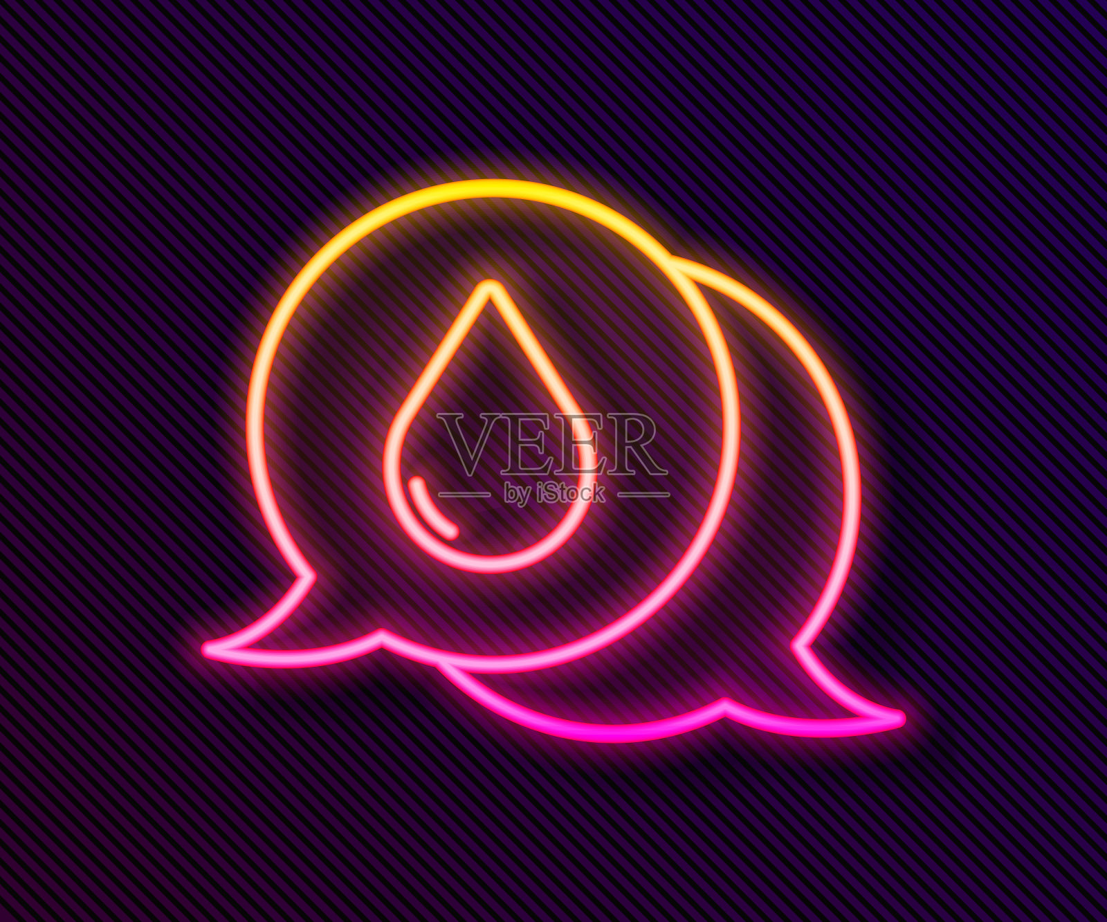 发光的霓虹灯线水滴与语音气泡图标孤立在黑色背景。矢量图插画图片素材