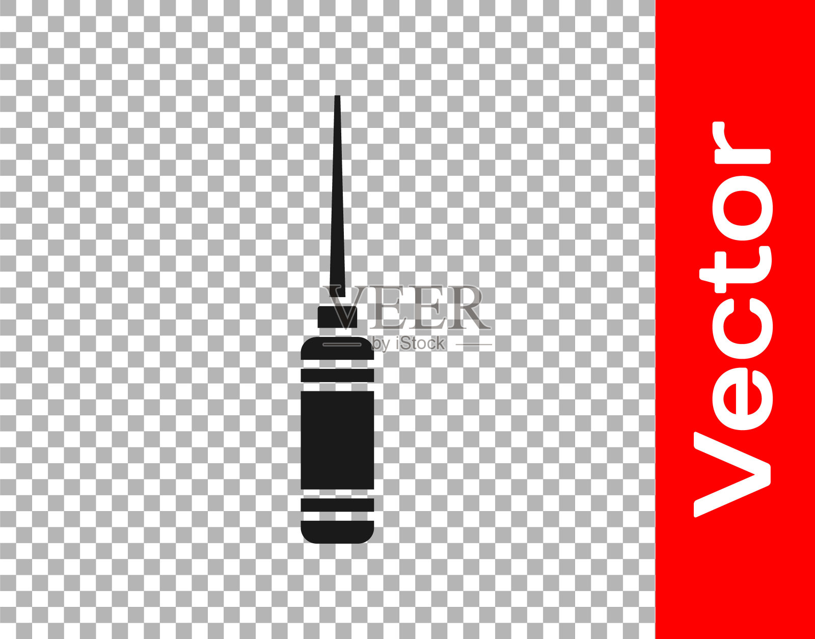 黑色锥子工具与木柄图标隔离在透明的背景。工作设备裁缝行业。矢量图插画图片素材