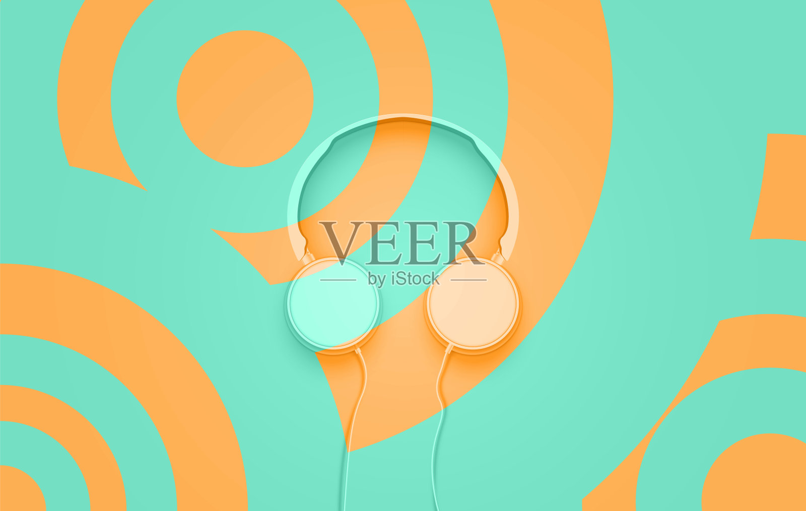 逼真的3D分割蜡笔圈彩色耳机与电线插画图片素材