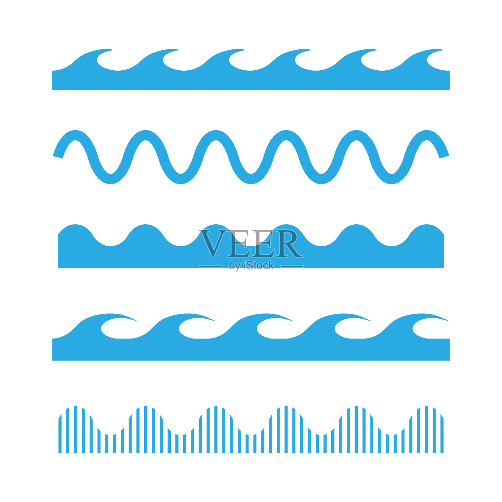 海Set sea and river waves isolated on a插画图片素材