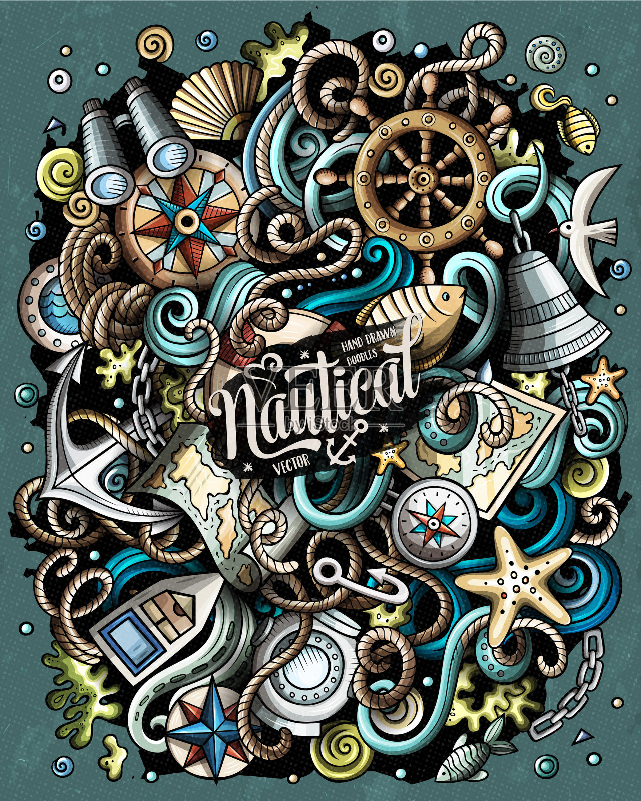 航海手绘涂鸦有趣插画图片素材