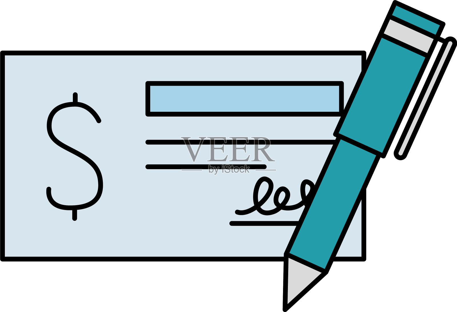 孤立的钱支票和钢笔设计设计元素图片