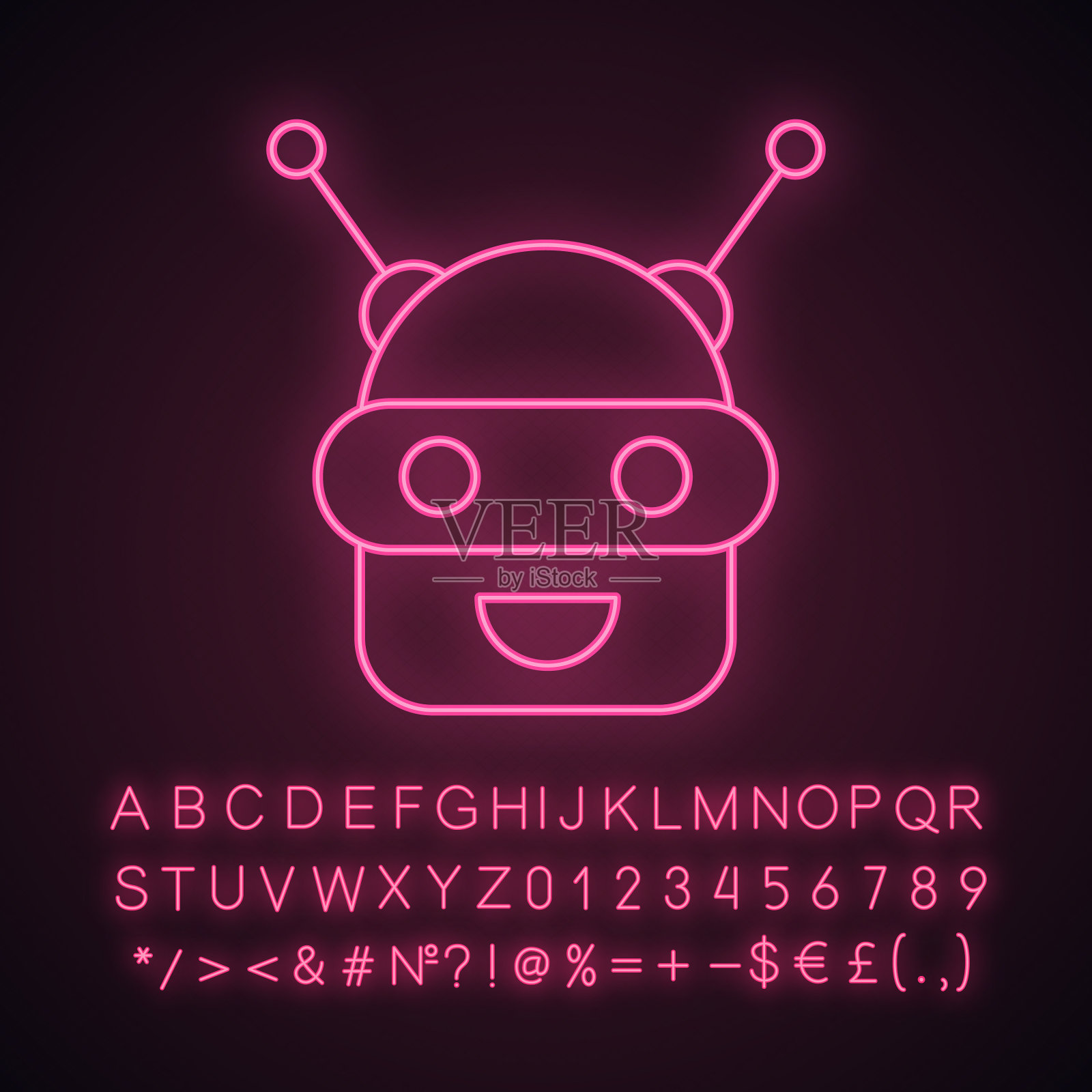 聊天机器人霓虹灯图标插画图片素材