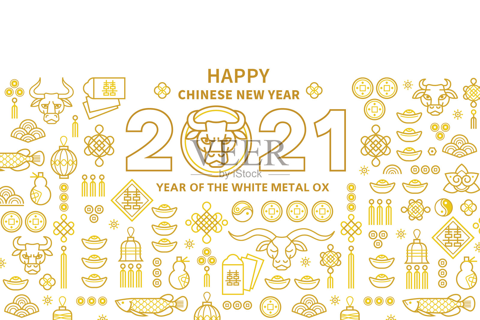 矢量条幅、海报、印有“牛年”的卡片。插画图片素材