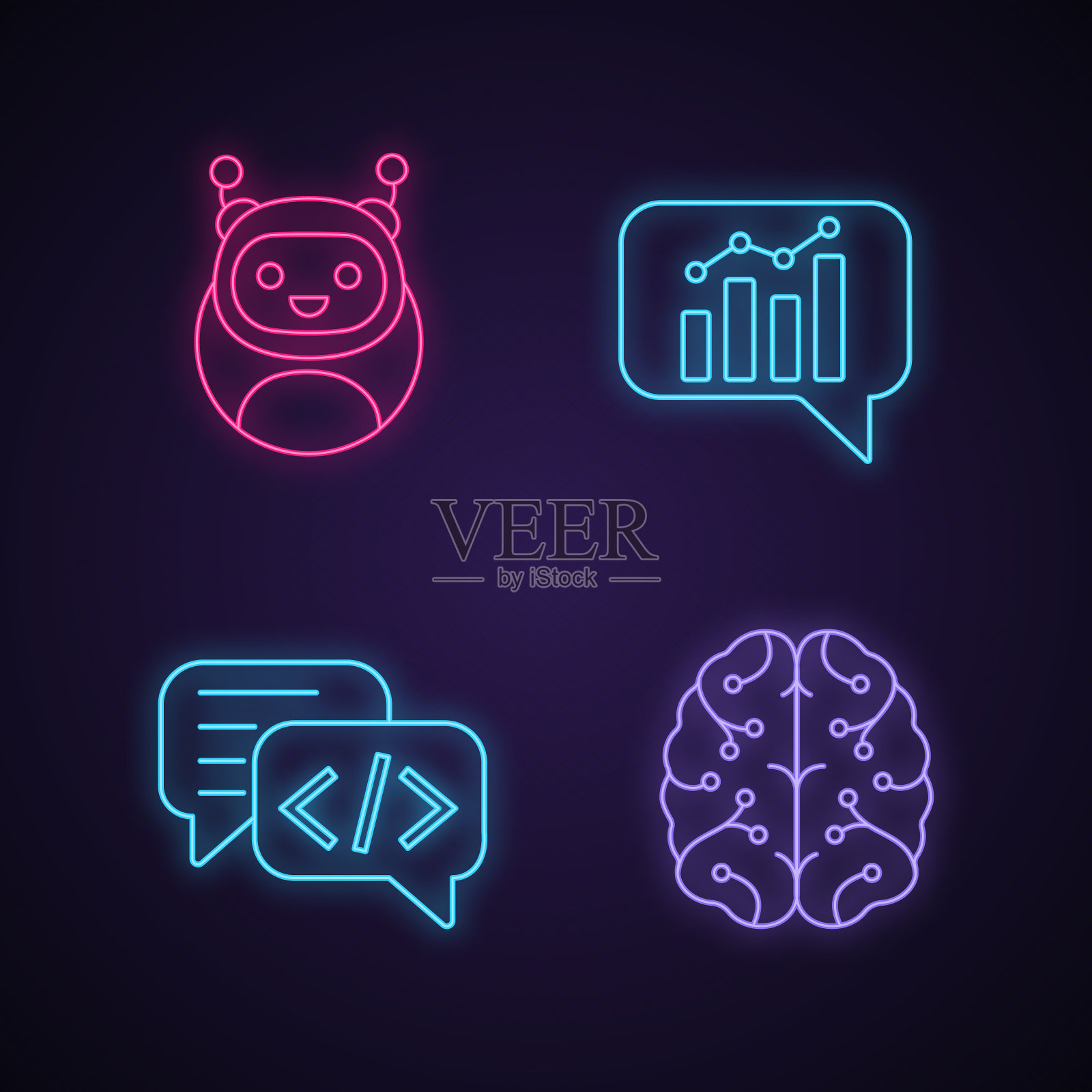 聊天机器人霓虹灯图标设置图标素材
