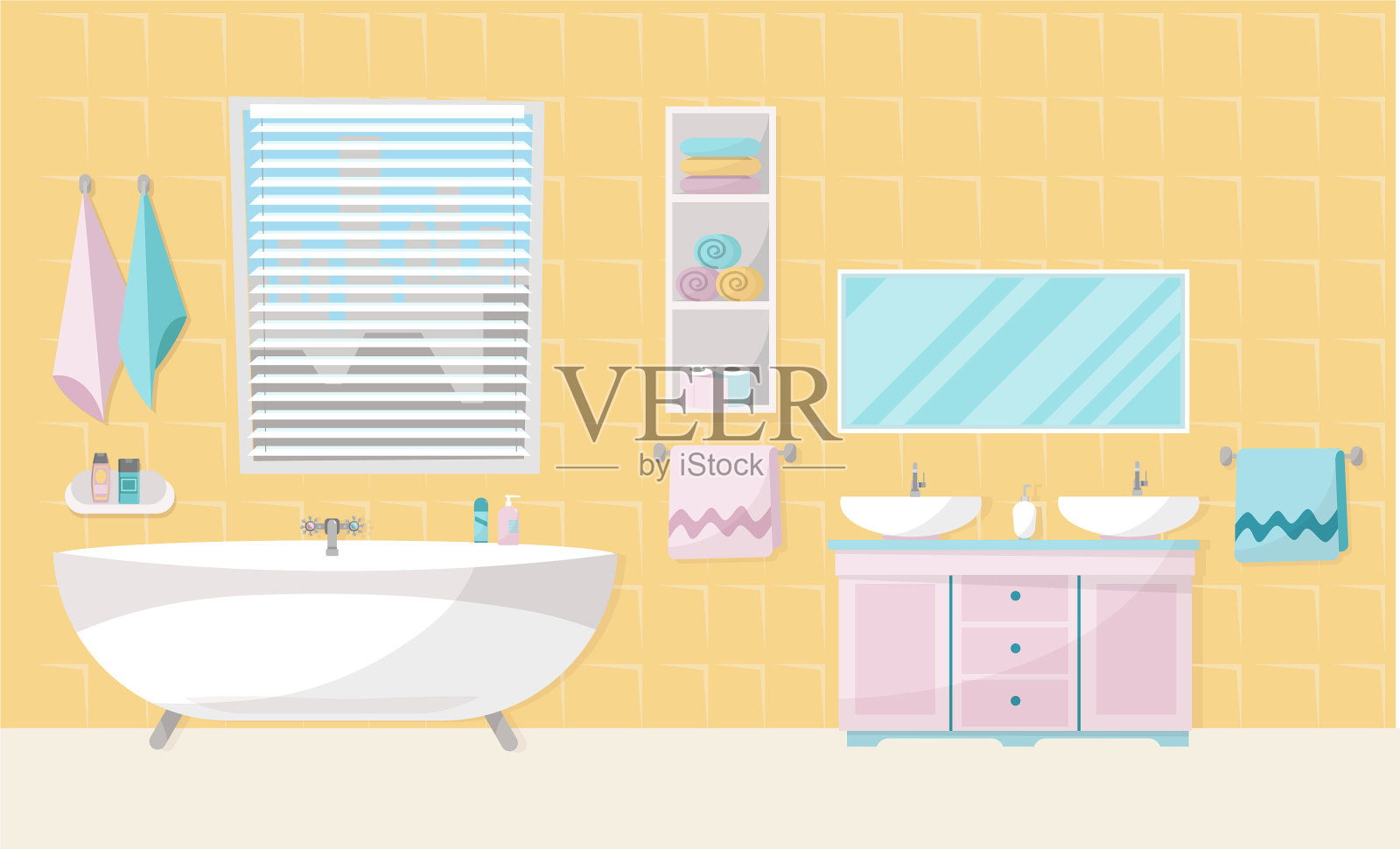 现代浴室内饰有浴缸浴室插画图片素材