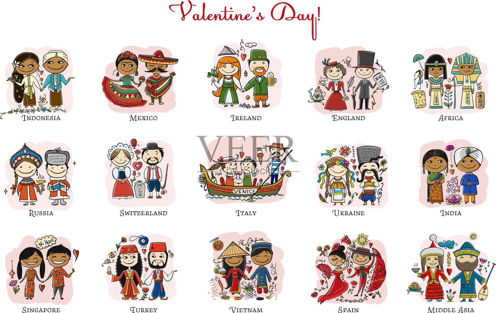 情侣相爱国家服装情人节在插画图片素材