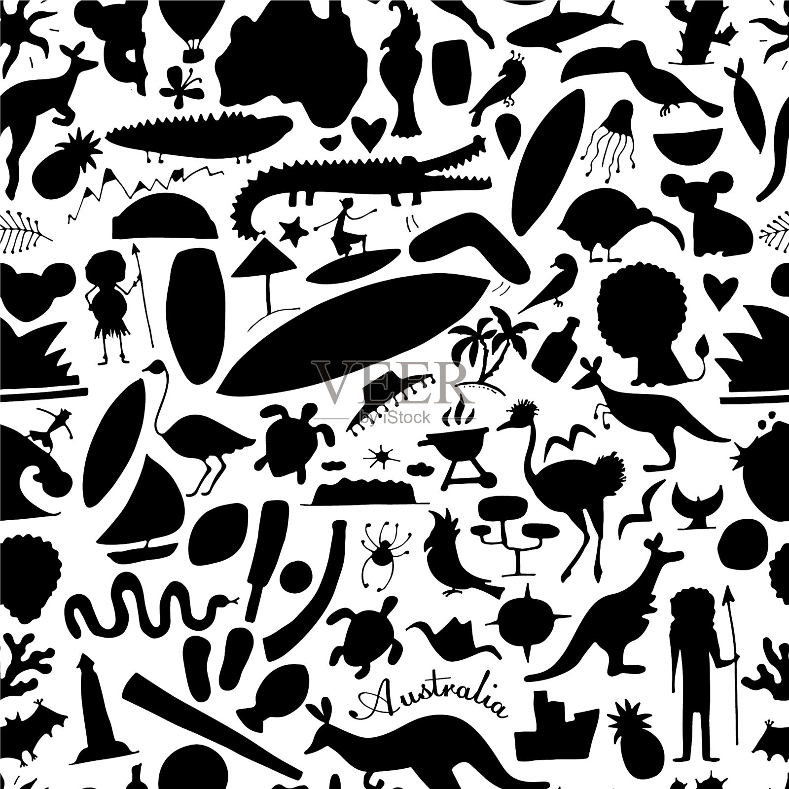 澳大利亚人生活自然与动物浑然一体插画图片素材