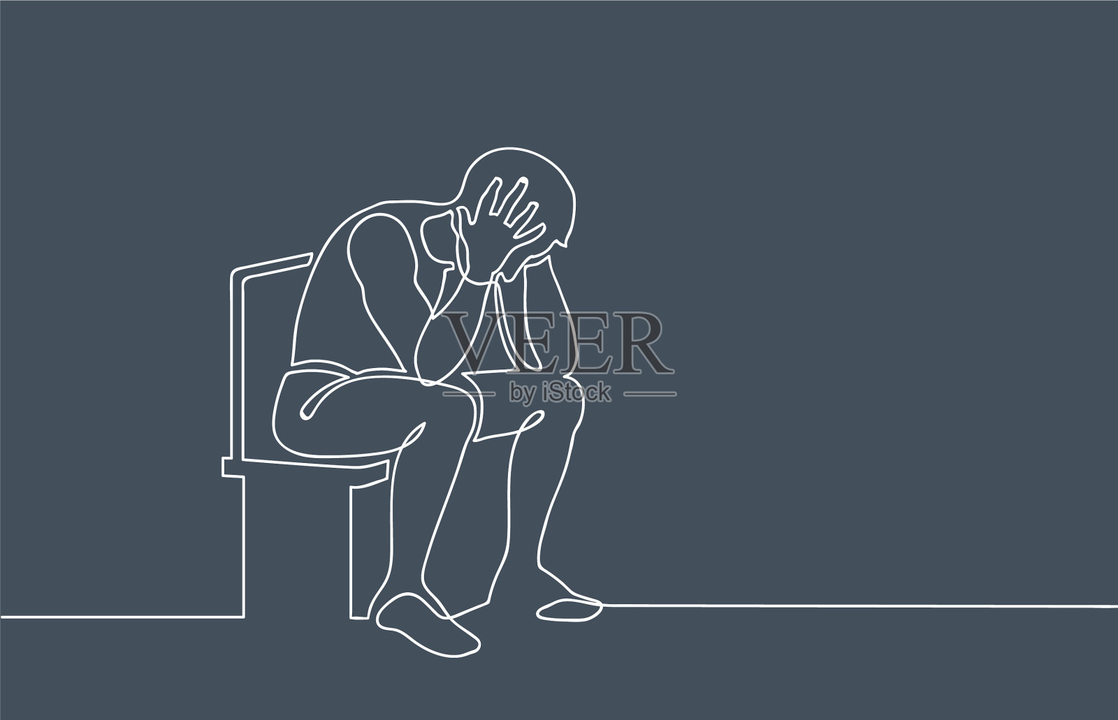 悲伤的男人坐在椅子上连续画线插画图片素材