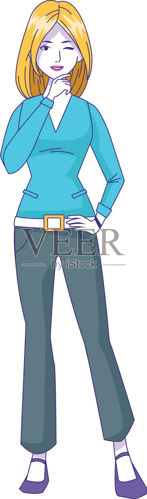 酷女人站图标彩色设计插画图片素材