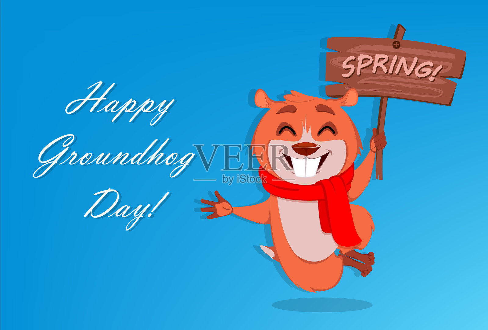 土拨鼠日贺卡快乐插画图片素材