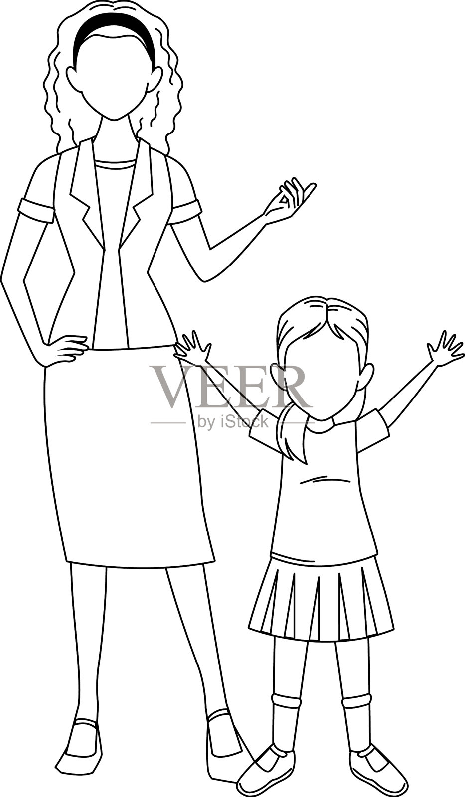 女人和小女孩图标平面设计插画图片素材