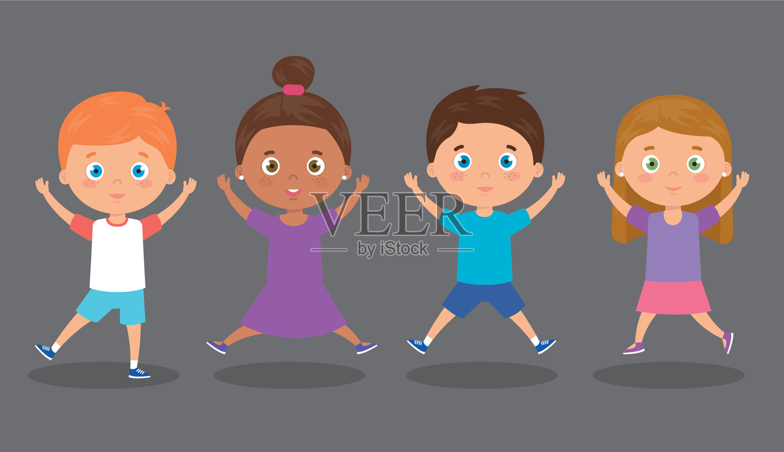 群可爱的小朋友插画图片素材