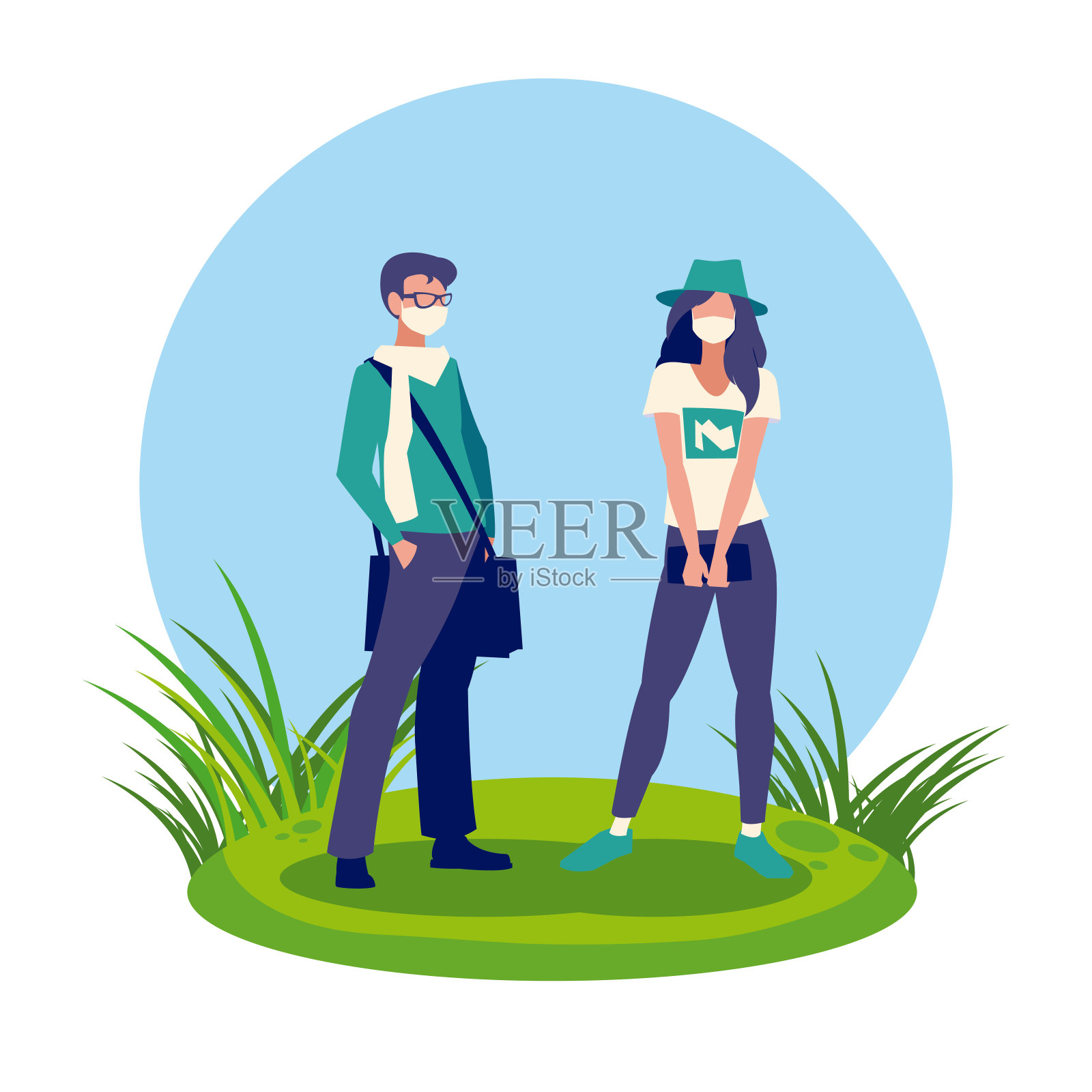 女人和男人的化身与面具外部矢量设计插画图片素材