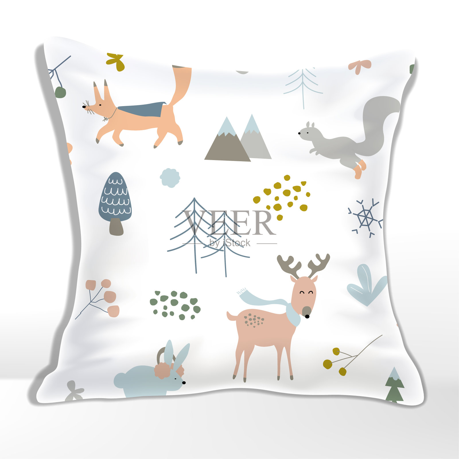 矢量素色和白色枕头或靠垫模型，方形插画图片素材